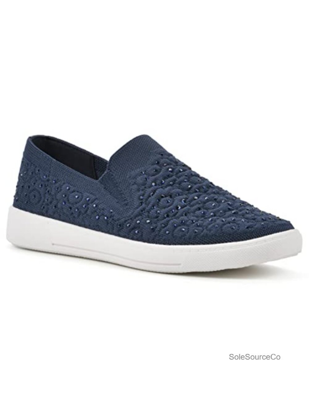 Rhinestone Floral Quilted Slip-On Sneaker Stretch-Knit Comfort Walking Shoe